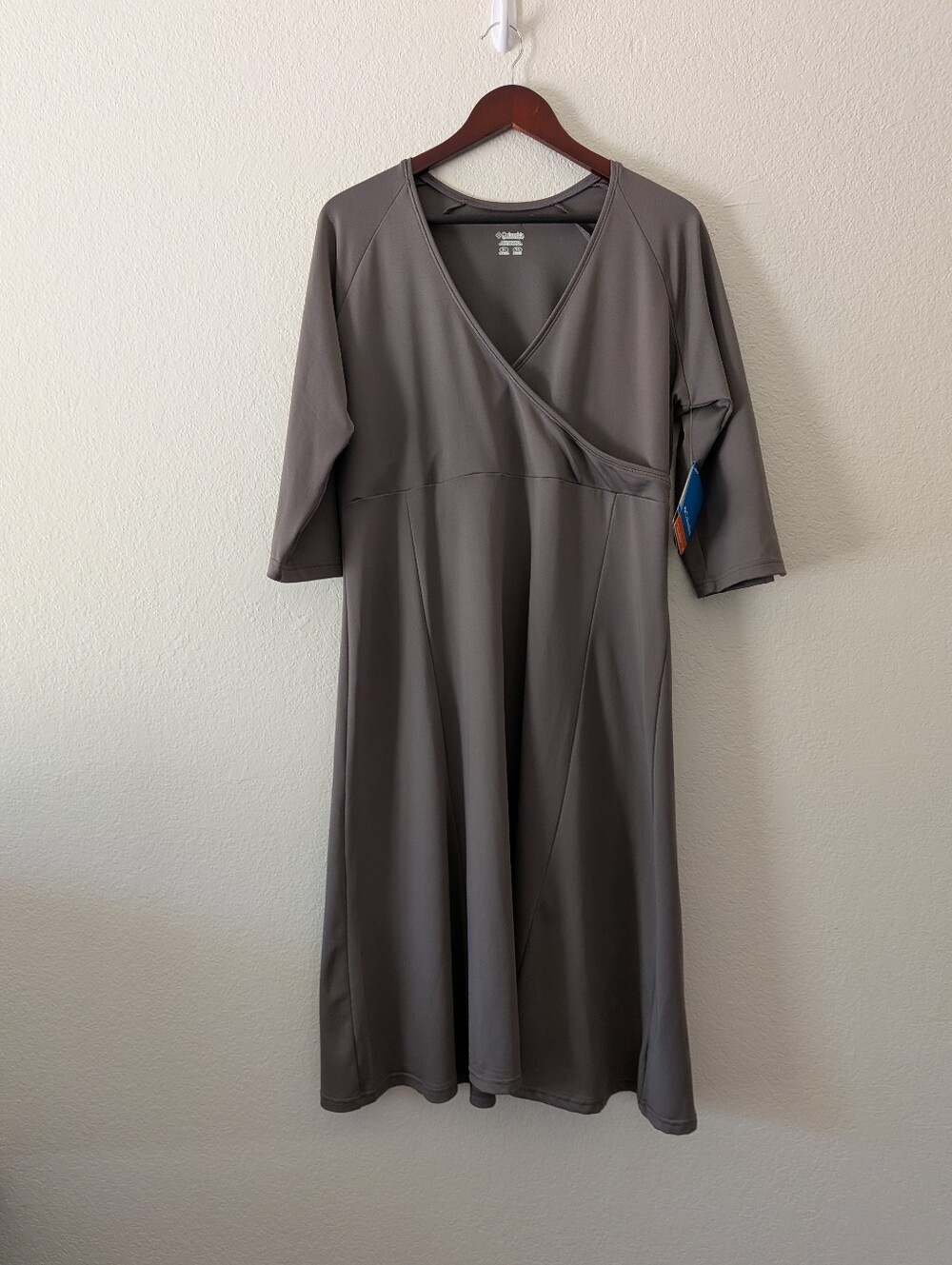 NWT Columbia Gray Timeless Travel Dress Women's XL Faux Wrap 3/4 sleeves